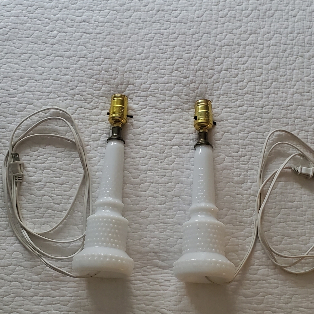 Mid-Century Hobnail Milk Glass Lamps - Pair